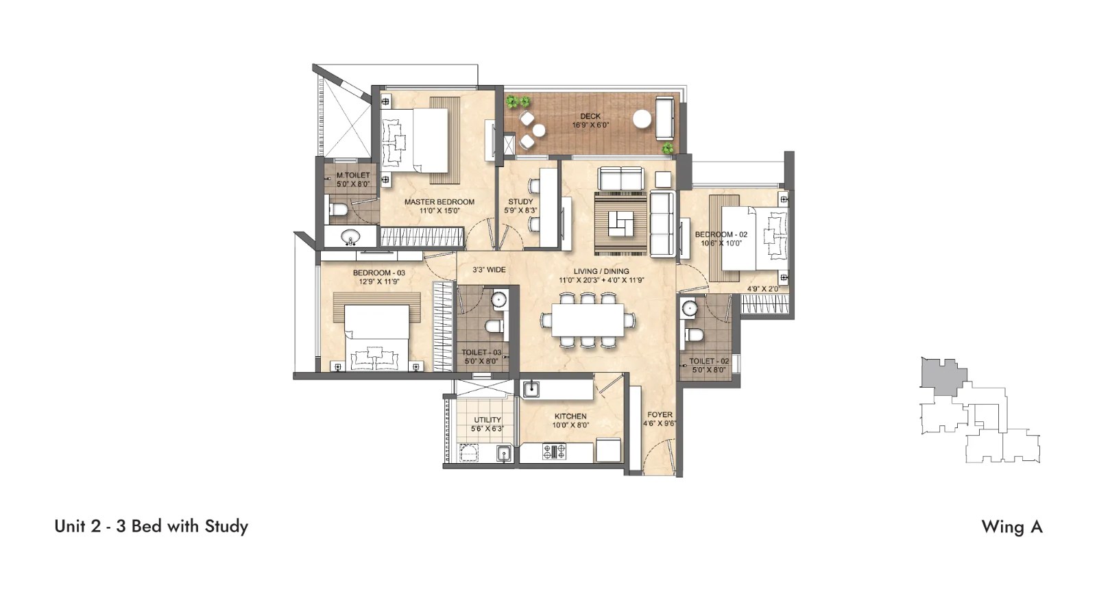 Lodha Bellevue — 3 BHK floor plan, 1162 carpet area
