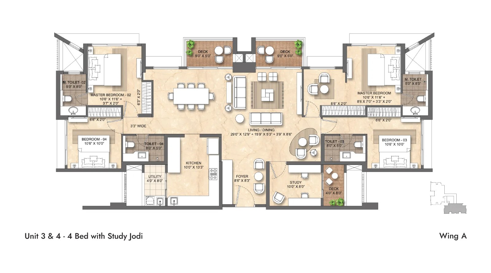 Lodha Bellevue — 4 BHK floor plan, 1960 carpet area