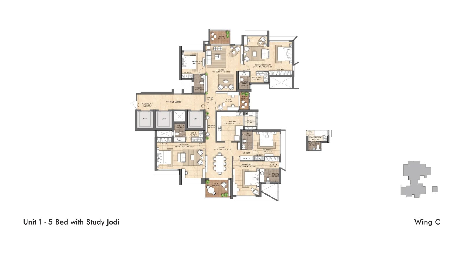 Lodha Bellevue — 5 BHK floor plan, 2749 carpet area
