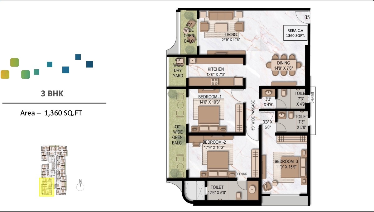 7 Elements — 3BHK floor plan, 1248 carpet area