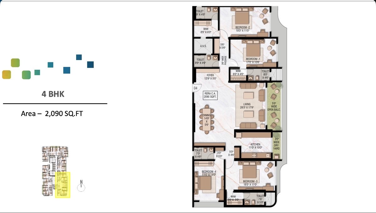 7 Elements — 4BHK floor plan, 2090 carpet area