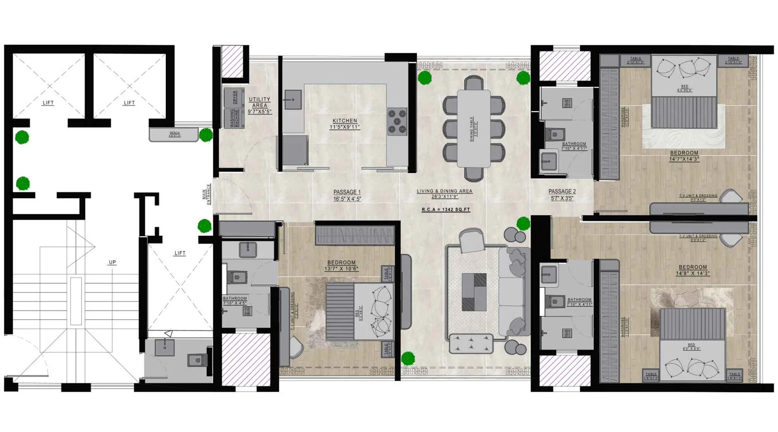 Aplite Zahra  — 3 BHK  floor plan, 1342 carpet area