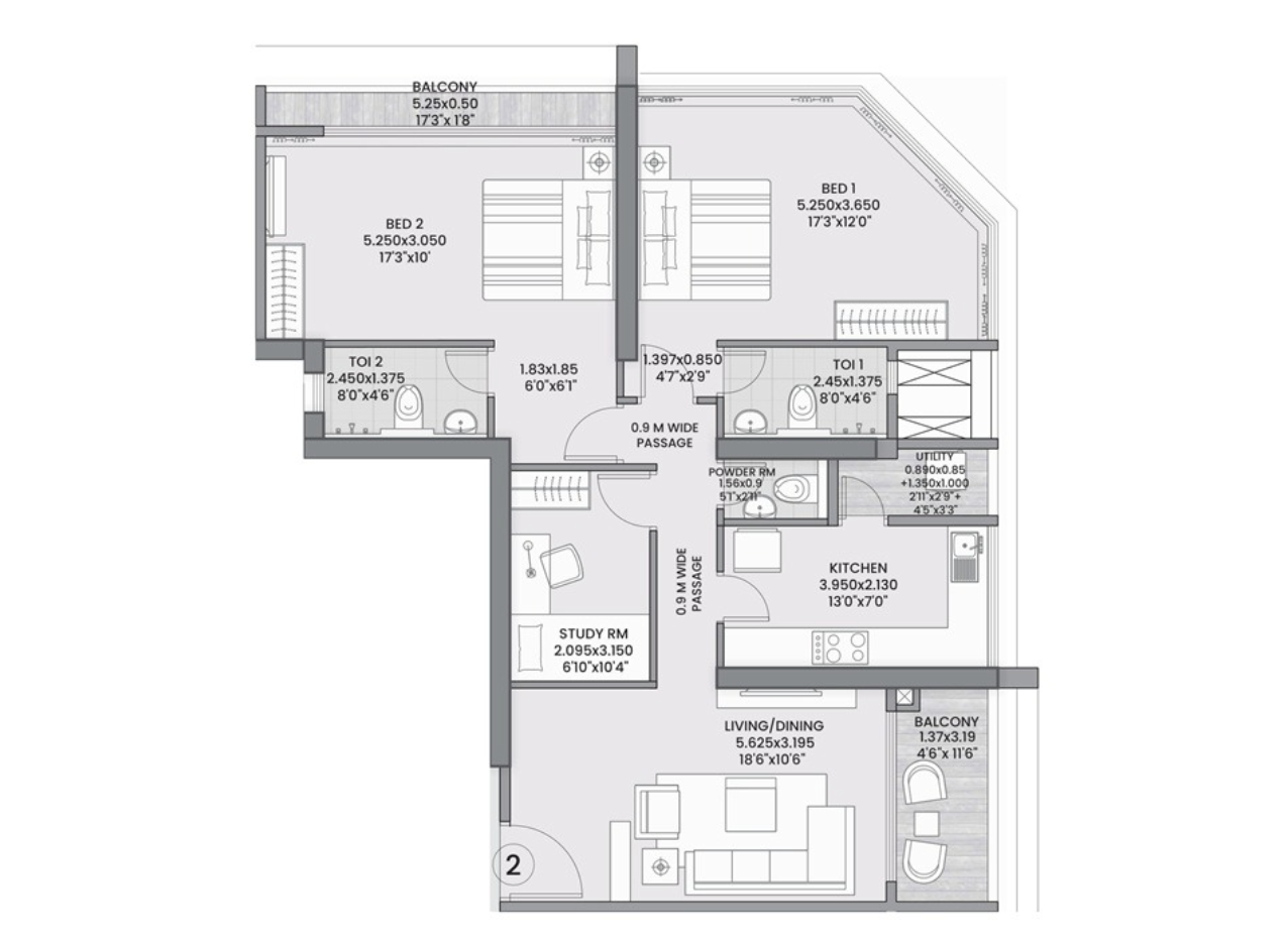 Excel Bellissima — 3 BHK floor plan, 1070 carpet area