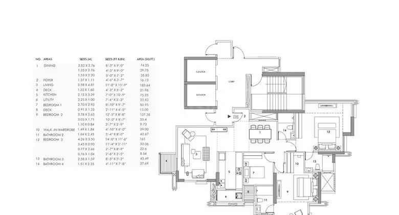 Rustomjee Ashiana — 3 BHK floor plan, 1578 carpet area