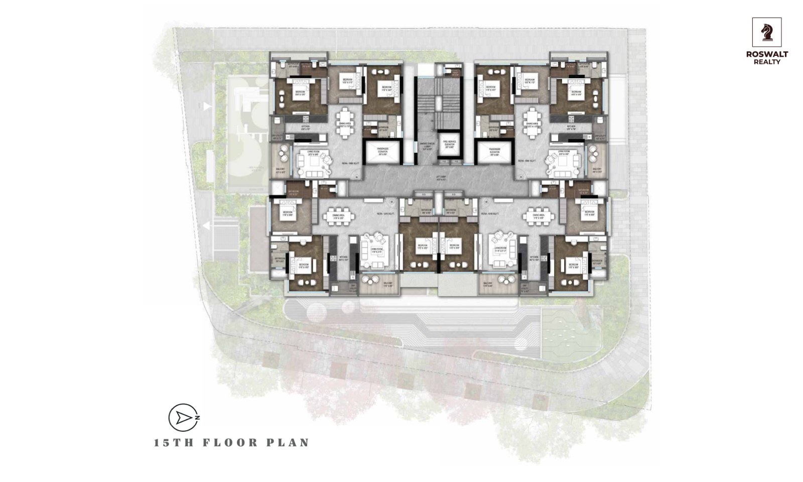 Roswalt Ryla  — 3 BHK floor plan, 1068 carpet area