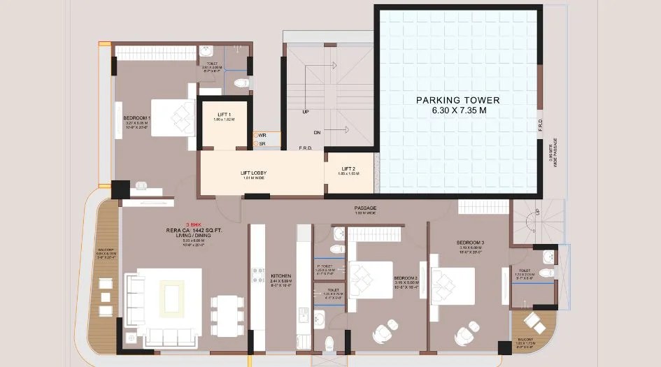 Kripa Oasis — 3 BHK floor plan, 1,442 carpet area