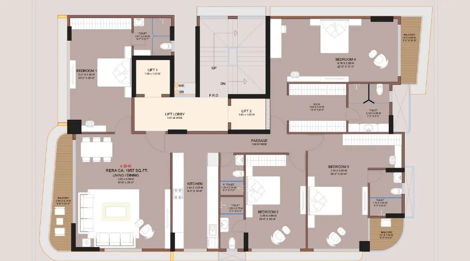 Kripa Oasis — 4 BHK floor plan, 1957 carpet area