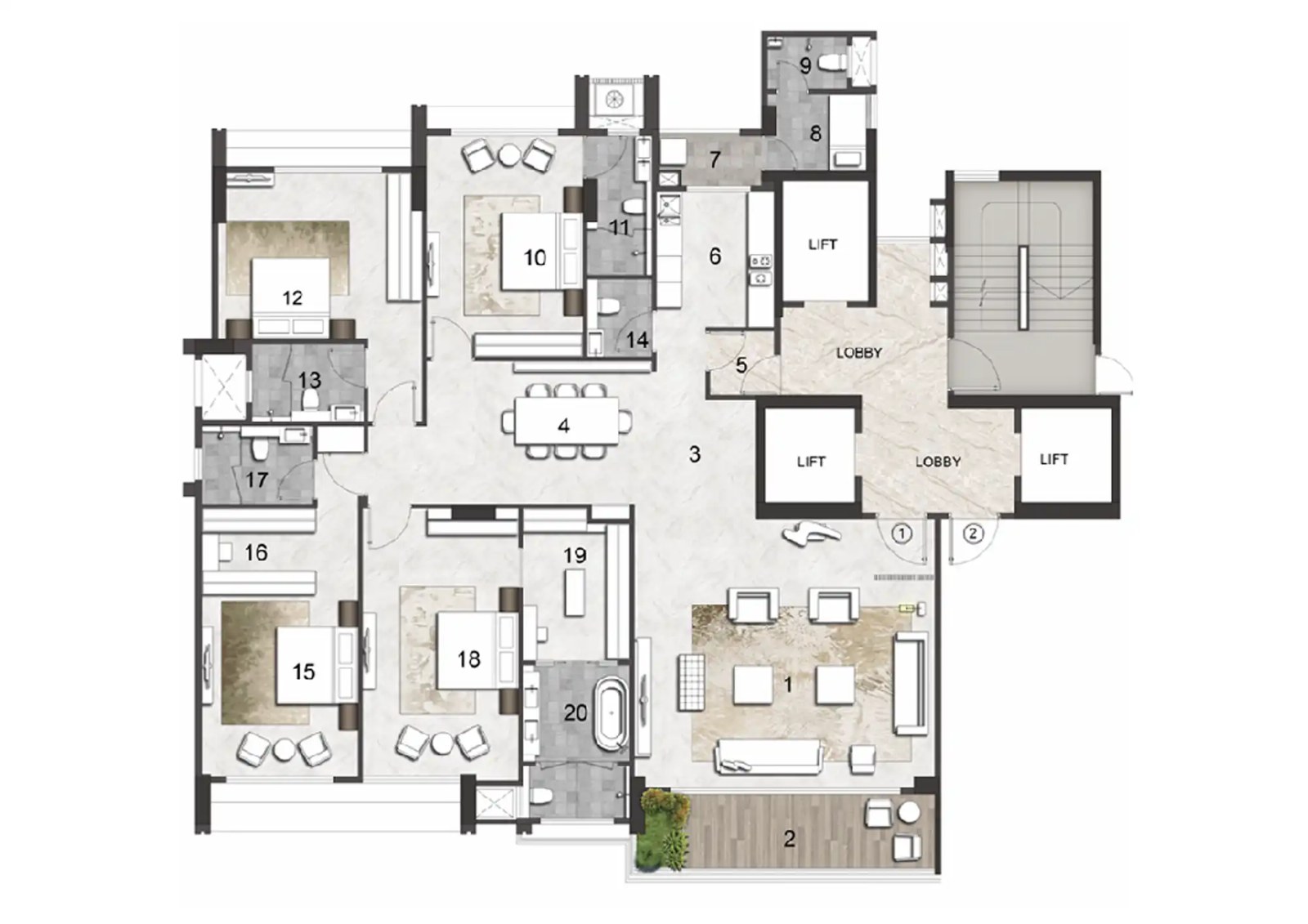 Rustomjee Parnorama — 4 BHK floor plan, 2537 carpet area