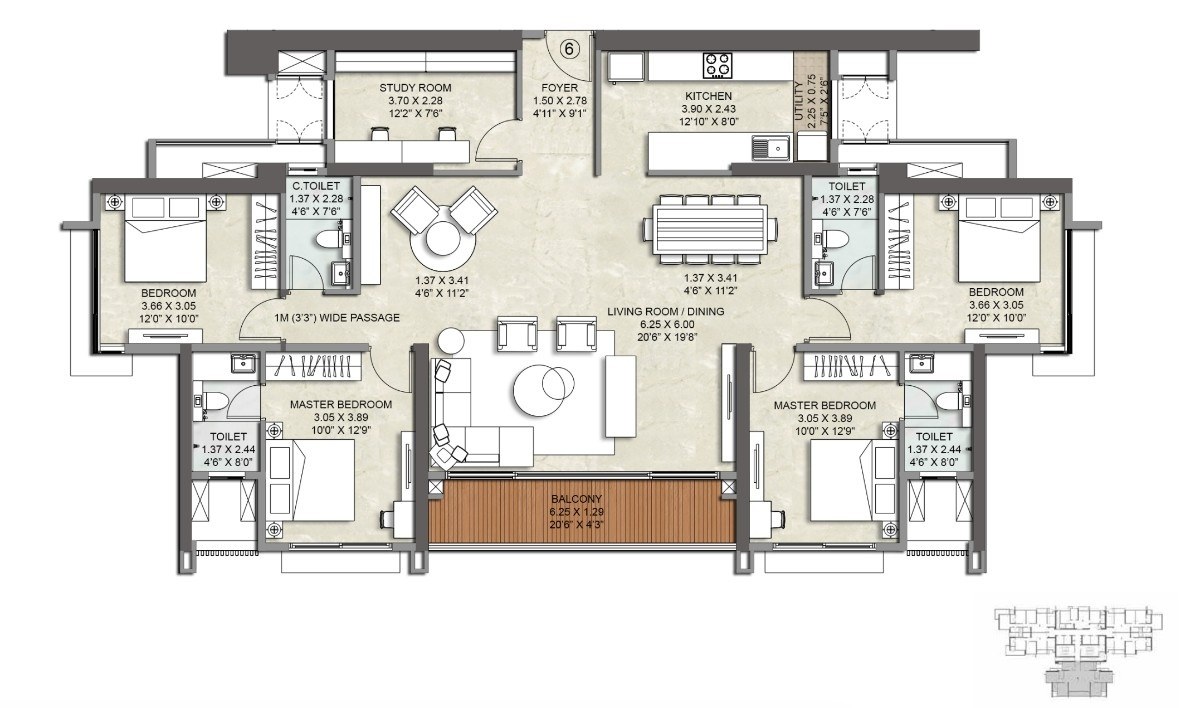  Kalpataru Srishti Namaah — 3 BHK floor plan, 987 carpet area