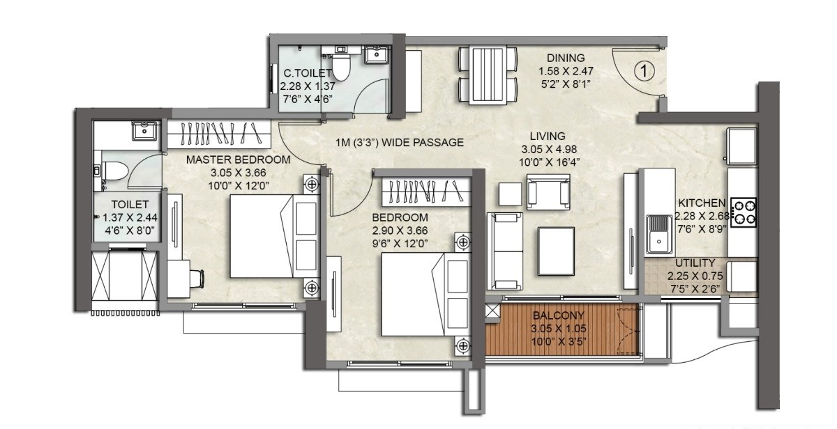  Kalpataru Srishti Namaah — 4 BHK floor plan, 1610 carpet area
