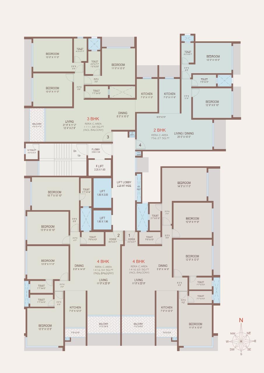 Kripa Jewel  — 4 BHK floor plan, 1416  carpet area