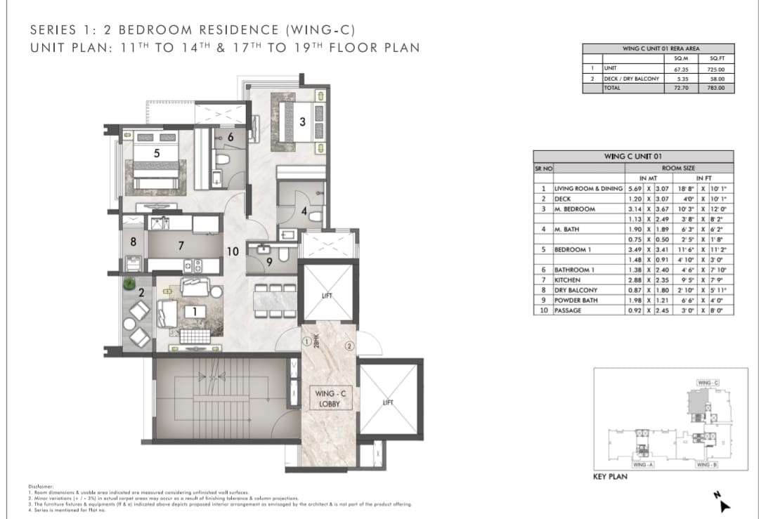 Rustomjee Prive — 2 BHK floor plan, 783 carpet area
