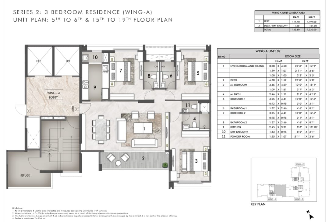 Rustomjee Prive — 3 BHK floor plan, 1320 carpet area